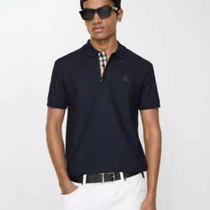 Burberry navy blue polo shirt with classic print in placket size XLarge